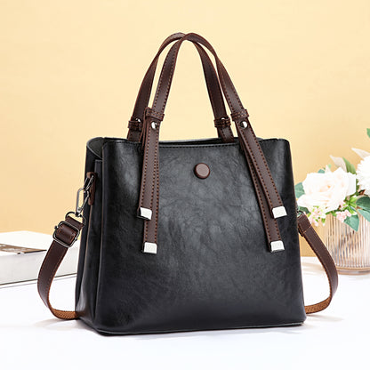 Women's Vintage Handbag with Detachable Crossbody Strap - Large Capacity Tote & Shoulder Bag, Golden-Tone Hardware, Zipper Closure, Lining, Golden-Tone Hardware - Elegant Brown/Beige/Coffee/Red/Black, Versatile for Work, Trav