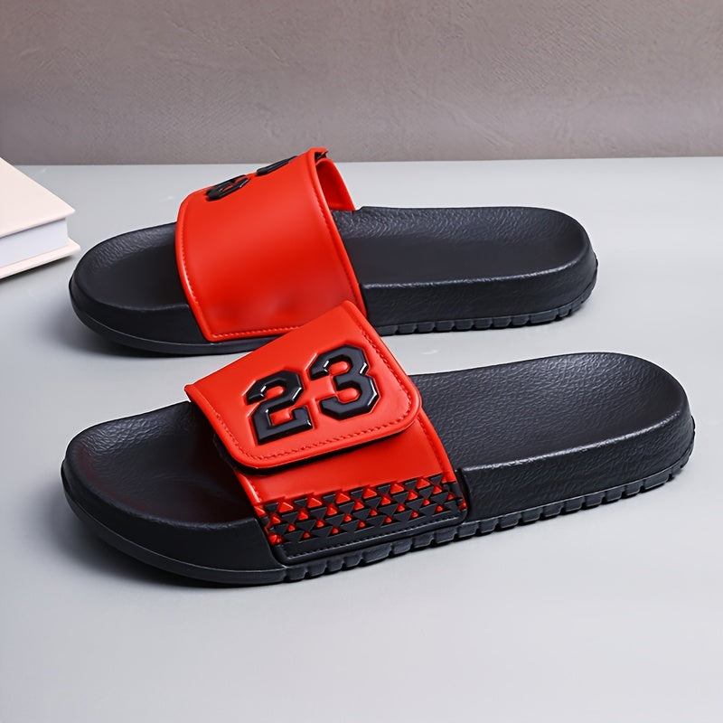 Men'S Summer Fashionable Black PVC Sandals with Number 23 Design - Breathable, Comfortable, Durable, Round Toe, All-Season Casual Footwear, Comfortable Footwear | Stylish Sandals | Durable Footwear