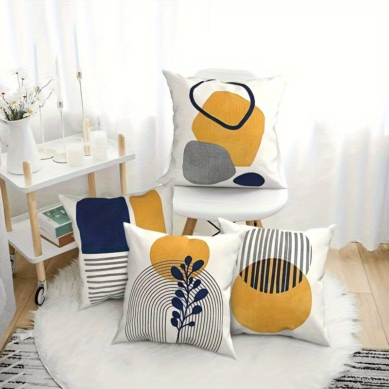 4pcs Bohemian Abstract Green Leaf Geometric Square Pillow Covers - Contemporary Machine-Washable Zipper Closure Cushion Cases for Living Room, Bedroom, Sofa & Office Decor, Bedroom Accessories | Artistic Cushion Covers | Mach