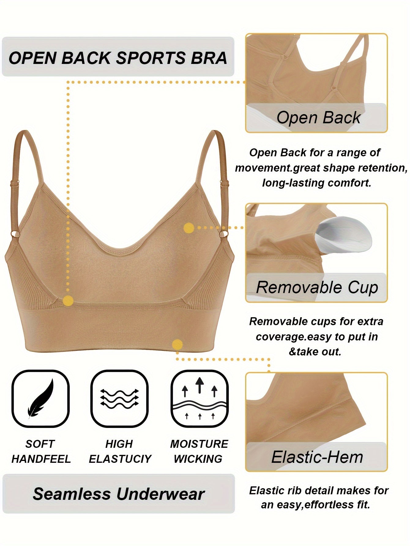 Solid Ribbed Sports Bra, Comfy & Breathable Workout Fitness Intimates Bra, Women's Lingerie & Underwear