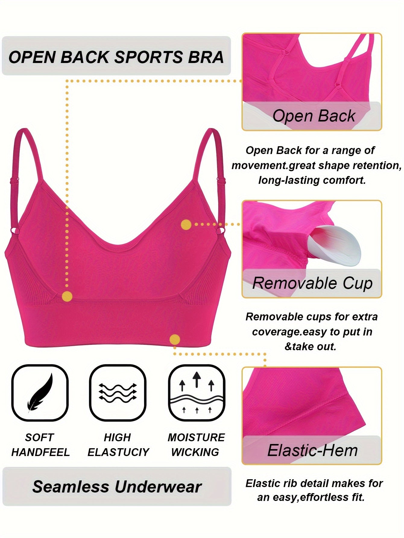 Solid Ribbed Sports Bra, Comfy & Breathable Workout Fitness Intimates Bra, Women's Lingerie & Underwear