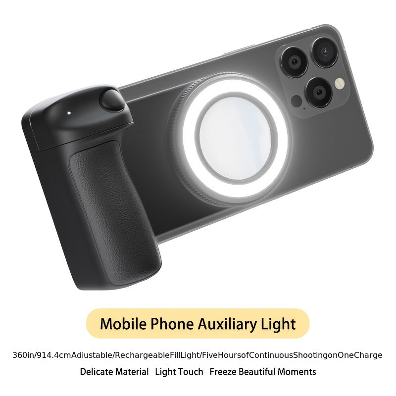 Suporte de Câmara para Telemóvel com Controlo Remoto Magnético 360° e Luz Integrada