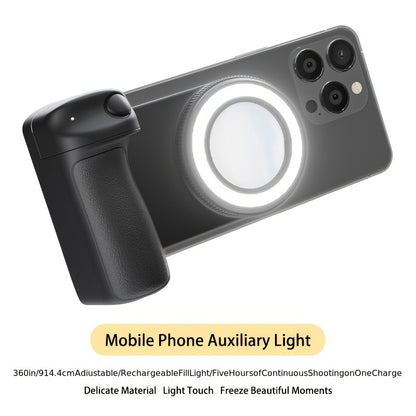Suporte de Câmara para Telemóvel com Controlo Remoto Magnético 360° e Luz Integrada