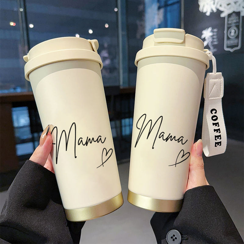 1pc 530ml Insulated Coffee Cup with Straw & Straw Holder - Skull & Heart Design, Leakproof Travel Mug, Detachable Strap, Hot/Cold Thermos for Home, Office, Gifts - Name/Text, Durable Portable Cup for Hot & Cold Drinks