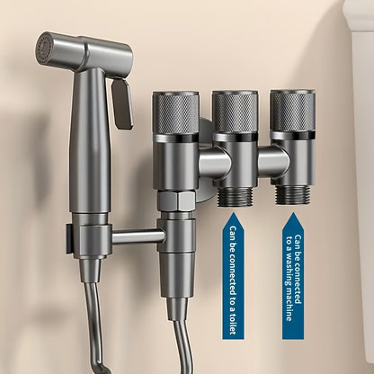 3-in-1 Stainless Steel Water Distributor with Spray Gun - Wall-Mounted, Chrome Finish, Valve Core, No Electricity Needed for Bathroom & Kitchen, Durable Metal Design, Water Flow Control, Modern Aesthetic, Smooth Finish