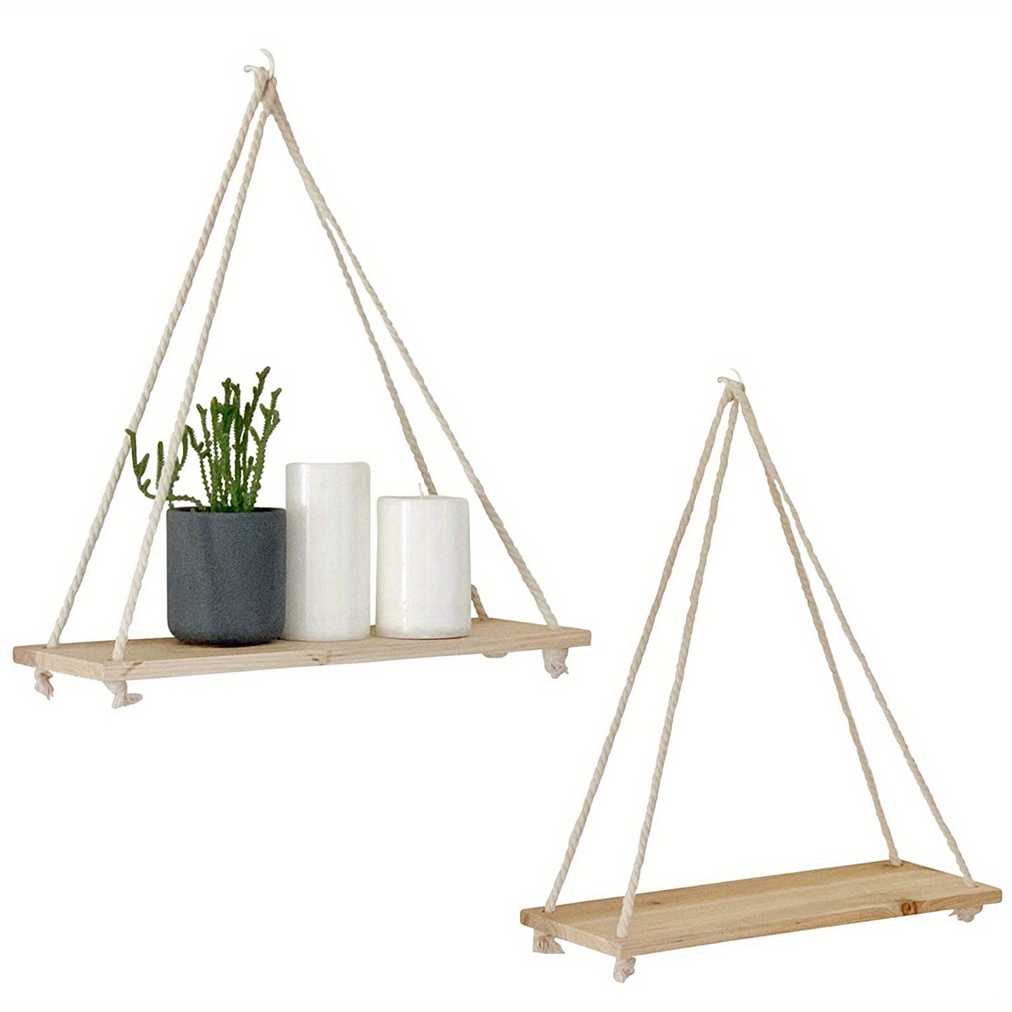 2pcs Boho Decor Hanging Shelf, Storage Display Shelves For Hanging Plants Photos, Rustic Wood Floating Shelves For Nursery Bedroom Bathroom Living Room, wall decor