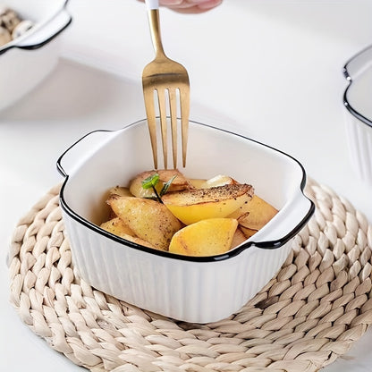 4pcs, 13oz ceramic baking dishes, black-rimmed square baking dishes, small baking dishes suitable for air fryers, ceramic bakeware with handles, oven-safe, microwave-safe, dishwasher-safe. Kitchen supplies. Dessert bowls. Fru