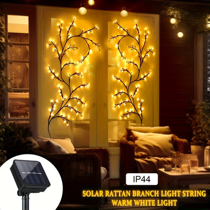 1pc Solar Rattan Branch String Lights, 72/96 LEDs Warm White,, 8 Modes, Decorative Indoor Outdoor Willow Tree Lighting, Perfect for Gazebo, Garden, Festive Party, Cafe, Balcony Decor