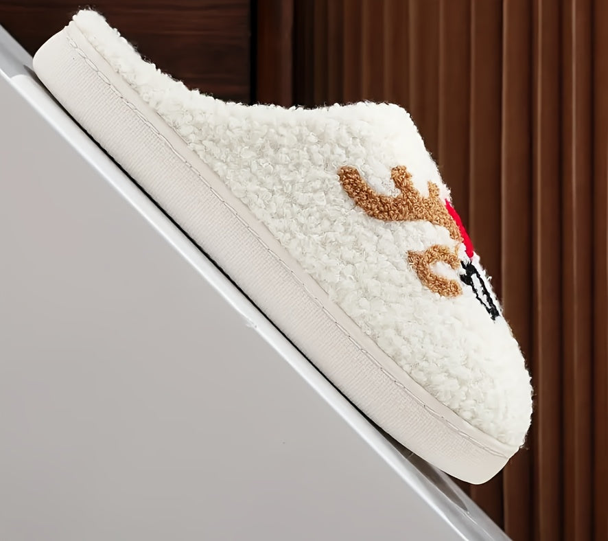 Christmas Tree Pattern Fuzzy Slippers, Winter Warm Closed Toe Flat Floor Shoes, Cozy Soft Sole Plush Home Slippers