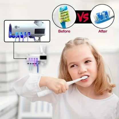 Wireless UV Toothbrush Holder with Automatic Toothpaste Dispenser – Wall-Mounted, USB Rechargeable, No-Drill Installation, Personal Care Kit