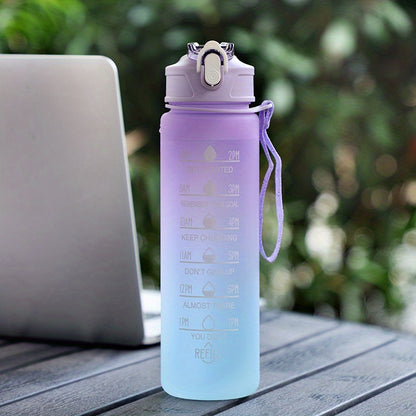 750ml Motivational Gradient Water Bottle With Time Marker And Straw - Leakproof Sports Water Cup For Outdoor Activities, Running, Fitness, Hiking, And Camping - BPA-Free Plastic, 32 Oz.