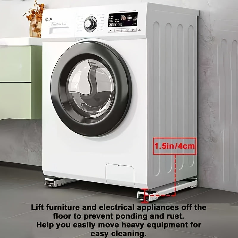 2pcs Heavy-Duty Plastic Furniture Movers with 360° Swivel Casters - 46.5cm to 72cm Height Adjustable, 18.3in to 28.3in Width, 4cm Thickness for Washing Machines, Dryers, Appliances & Home Furniture, Furniture Movers, Laundry
