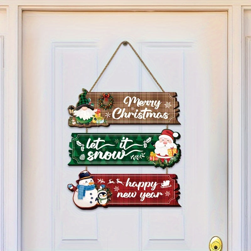 Decorative Signs & Plaque 3pcs Christmas Hanging Ornaments - Santa Claus, Snowman And Reindeer Wooden Wall Decorations, Suitable for Home Interior Seasonal Farmhouse Art Decoration, Products That Can Be Used in 11 Festivals