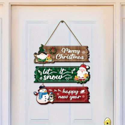 Decorative Signs & Plaque 3pcs Christmas Hanging Ornaments - Santa Claus, Snowman And Reindeer Wooden Wall Decorations, Suitable for Home Interior Seasonal Farmhouse Art Decoration, Products That Can Be Used in 11 Festivals