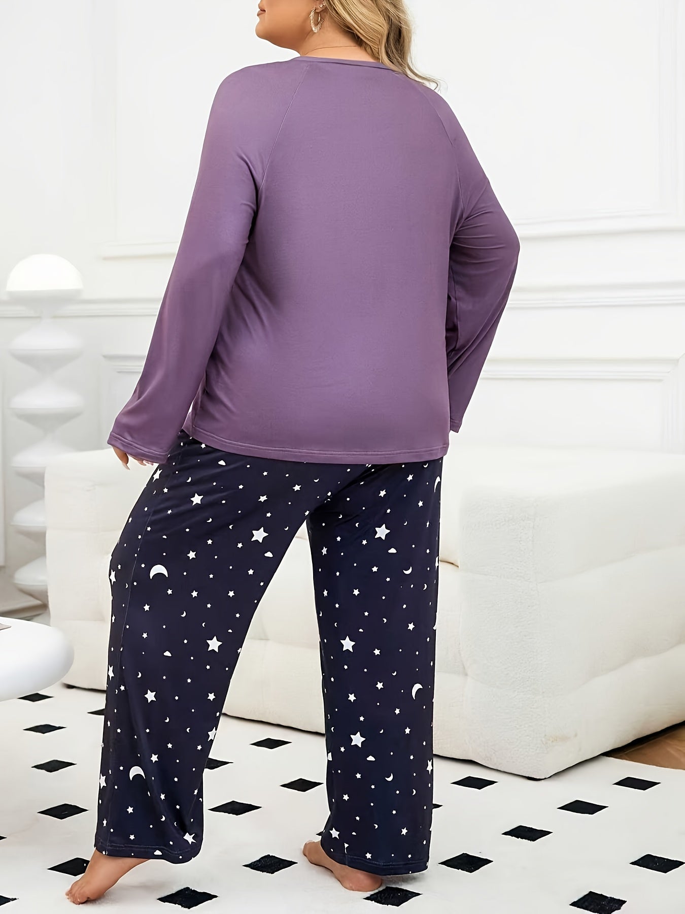 Women's Moon Letter Pajama Set, Long Sleeve