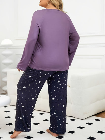 Women's Moon Letter Pajama Set, Long Sleeve