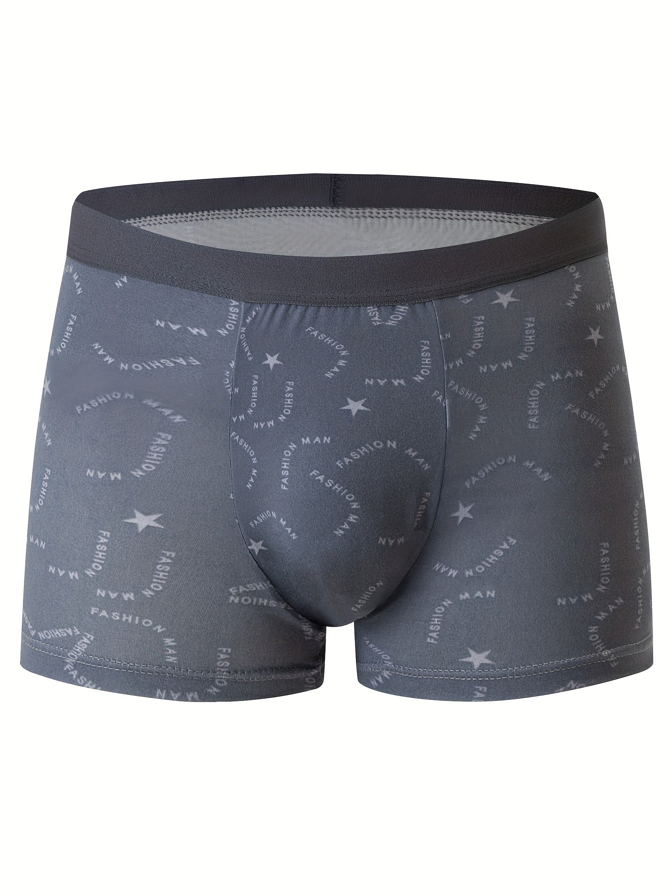 4pcs Men'S Underwear, Polyester, Geometric-pattern, Slight Stretch, Knit Fabric, 115g/m², for Men