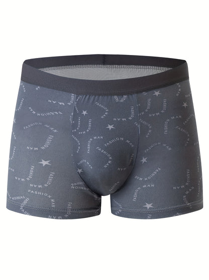 4pcs Men'S Underwear, Polyester, Geometric-pattern, Slight Stretch, Knit Fabric, 115g/m², for Men