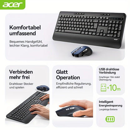 ACER QWERTZ Teclado e Rato Sem Fios com Apoio de Pulso – Preto
