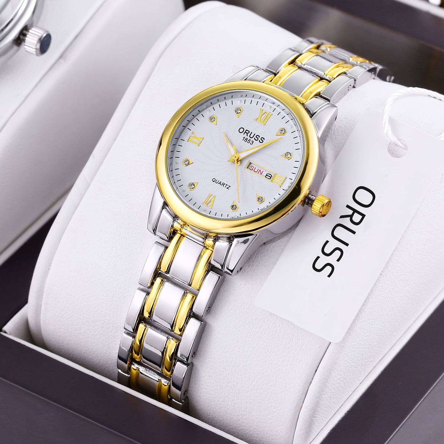 Luxury Rhinestone Decor Quartz Watch Waterproof Calendar Luminous Analog Wristwatch For Daily Life Business Travel Vacation Date Watch