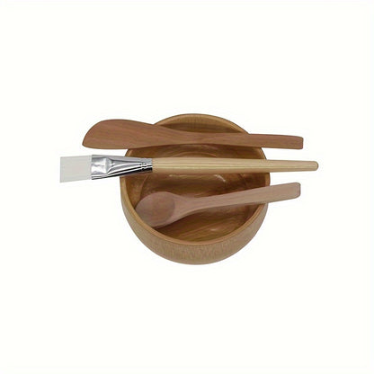 4pcs Bamboo DIY Face Mask Mixing Kit - Includes Bowl, Spatula, Brush & Beauty Scoop - Alcohol-Free, No Batteries Required