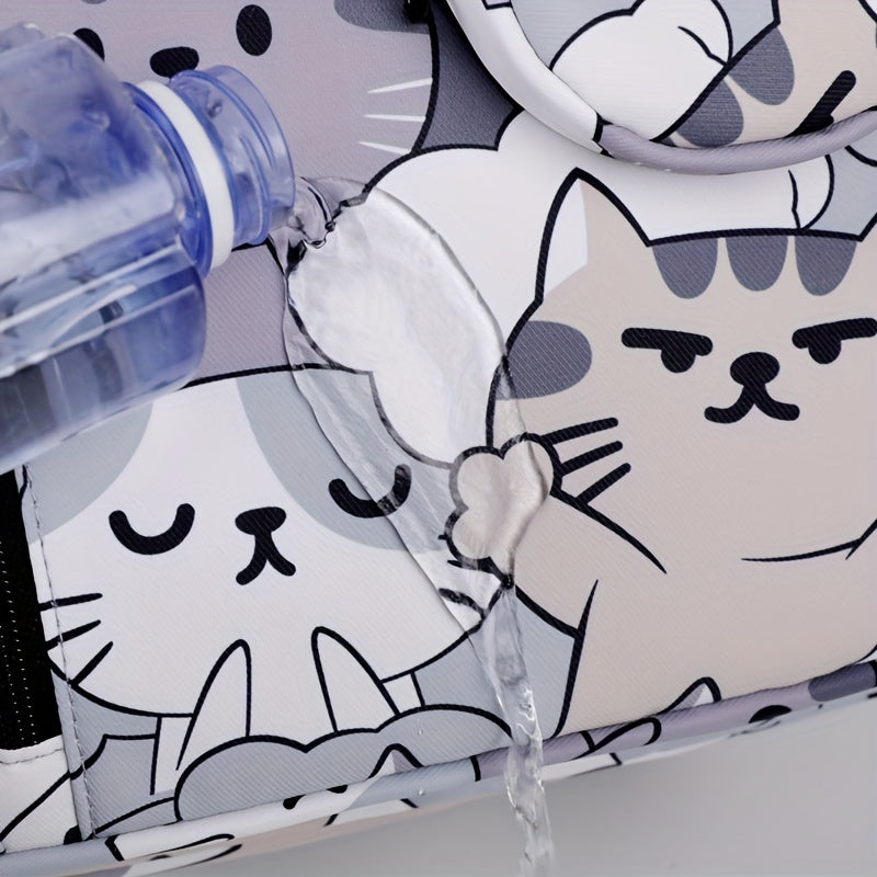 Casual Fashion Cartoon Cats Print Knapsack With Adjustable Strap And Large Capacity, Zip Up, Trendy Backpack For Travel And School