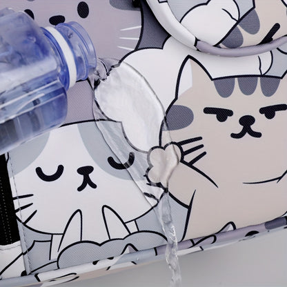 Casual Fashion Cartoon Cats Print Knapsack With Adjustable Strap And Large Capacity, Zip Up, Trendy Backpack For Travel And School