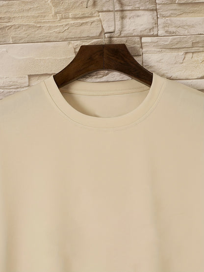 Conjunto de 4 t-shirts casuais para homem de cor sólida, estilo simples, manga curta e gola redonda, ideais para usar em casa, como pijama ou para atividades ao ar livre no verão.