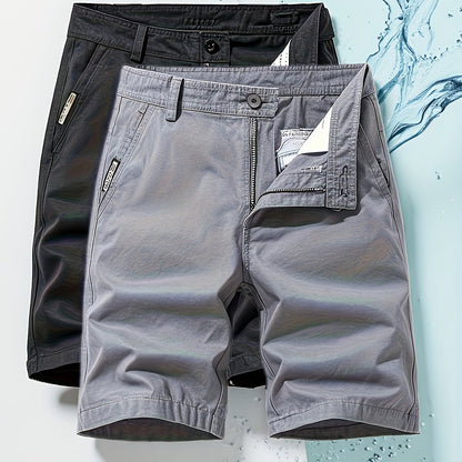 Two-Piece Set, Men's Solid Color Outdoor Casual Comfortable Breathable Multi-Pocket Cargo Shorts