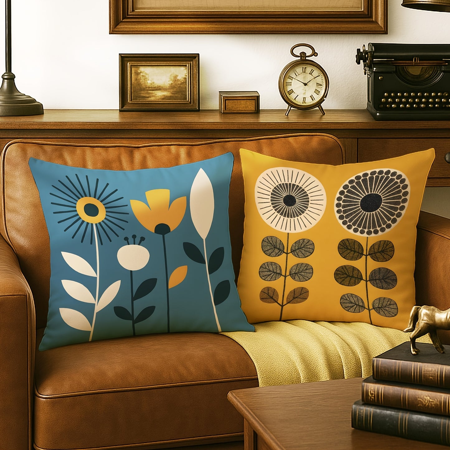 4pcs Vibrant Floral Plush Pillow Covers - Modern Abstract Design in Yellow, Blue, Green with Daisies & Vases, Soft & Cozy Decorative Cushion Cases for Living Room, Bedroom, Sofa - Machine Washable, Zipper Closure, No Inserts,
