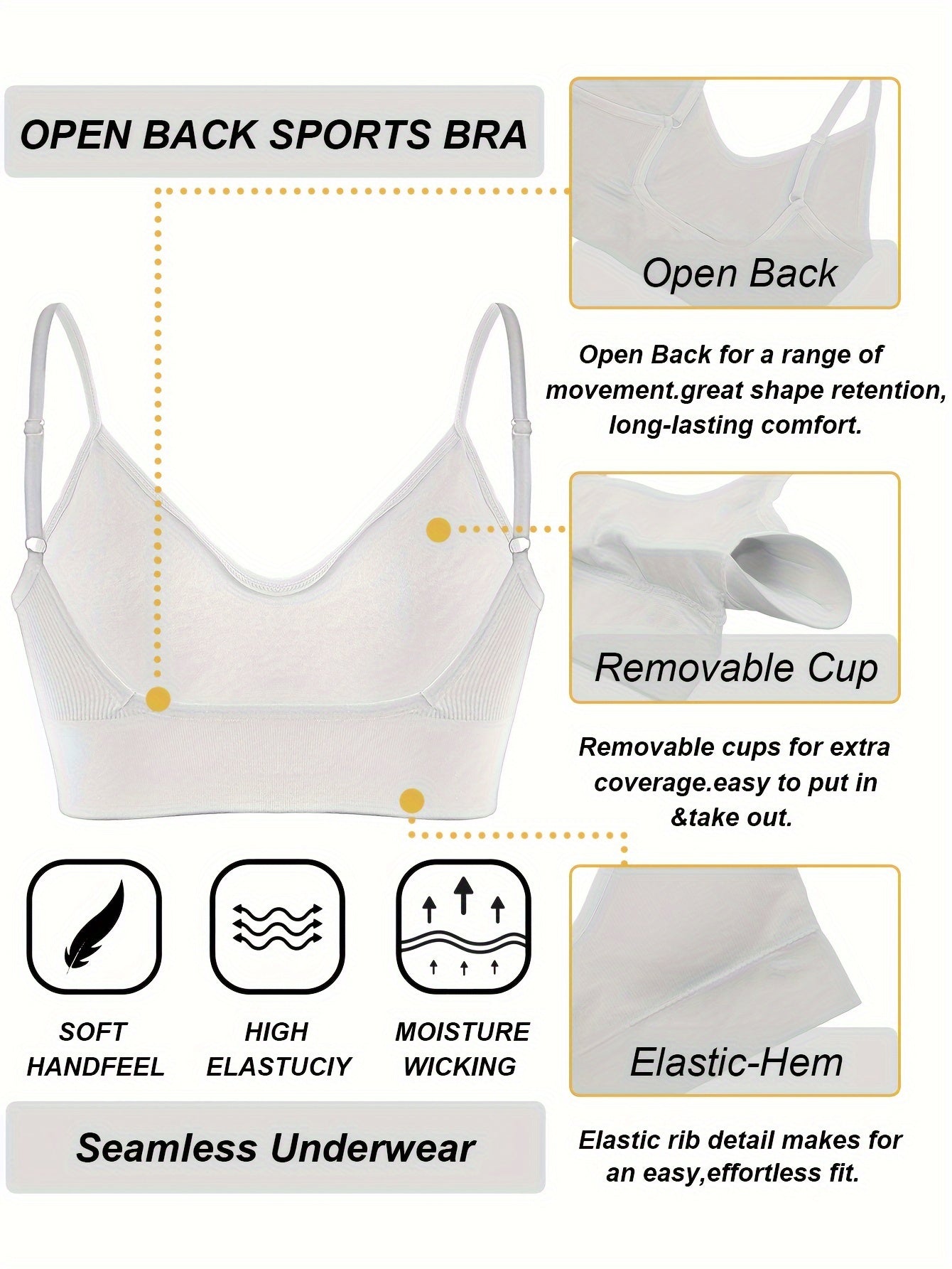 Solid Ribbed Sports Bra, Comfy & Breathable Workout Fitness Intimates Bra, Women's Lingerie & Underwear