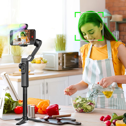 Estabilizador de telemóvel AOCHUAN de 3 eixos com IA 7.0 para estabilização, seguimento de rosto/objeto por IA, zoom e focagem, ideal para gravação de vídeos com smartphone. Capacidade de carga de 250g.