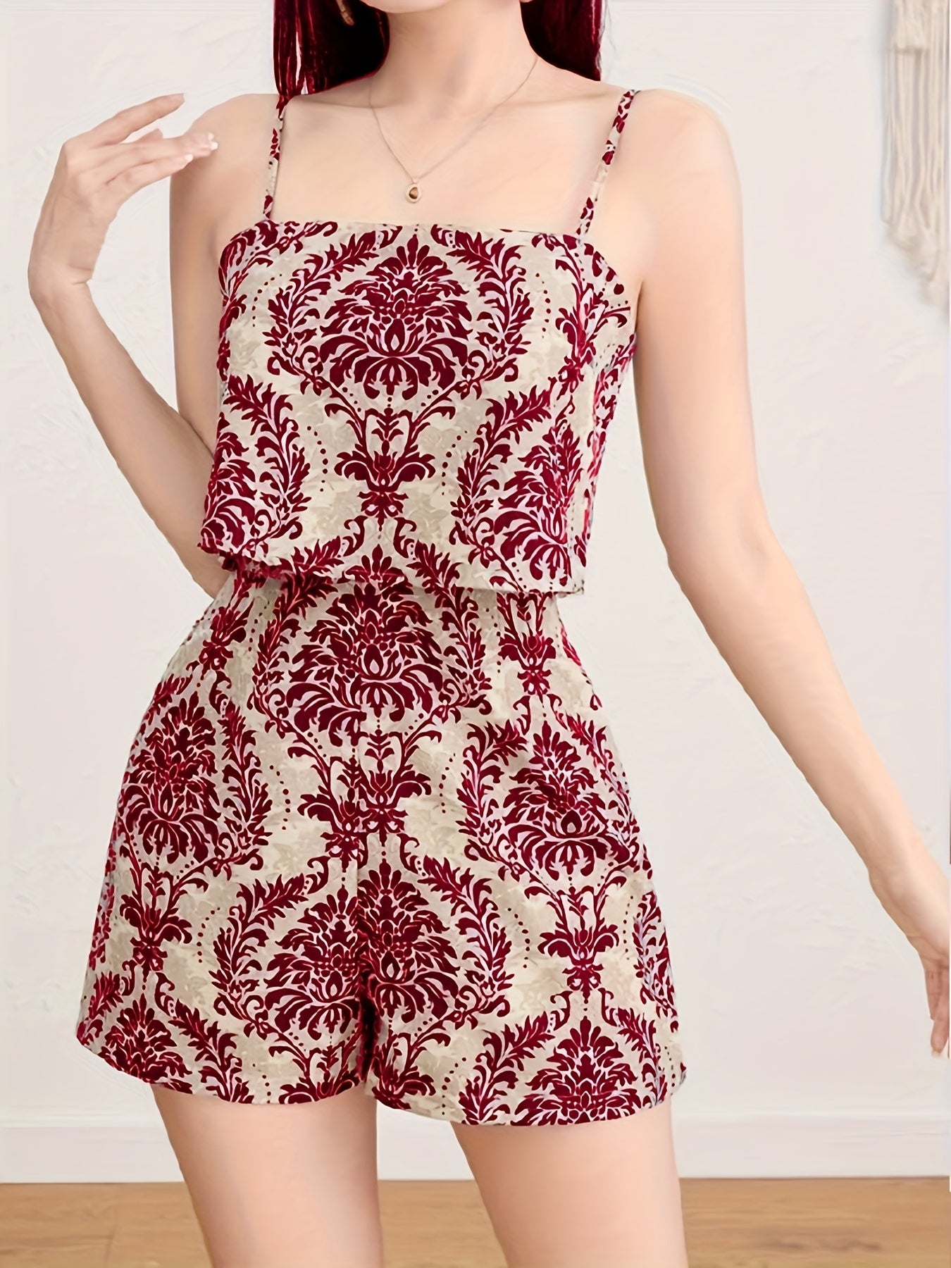 Women'S Elegant Off-Shoulder Jumpsuit - & Brown Floral Print, Backless Design, Lightweight Summer Outfit for Parties, Dates