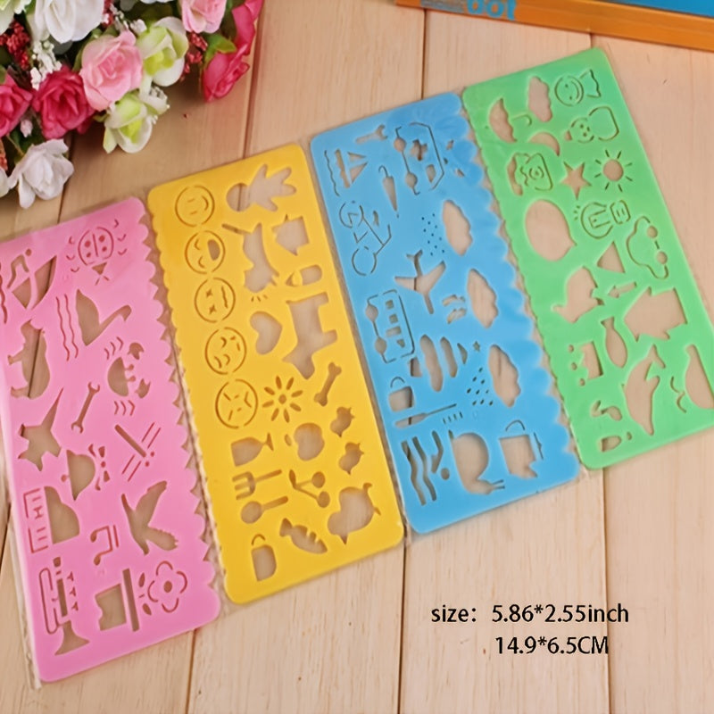 4pcs Cartoon Students' Sketch Ruler Drawing Template Ruler Student Stationery 14.9*6.5CM/5.86*2.55inch