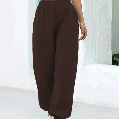 Women's High-Waisted Wide-Leg Cropped Pants - Casual Navy Blue Polyester, Elastic Waistband with Pockets, Perfect for Fall & Winter, Plus Size Pants