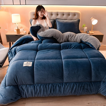 1pc Comfortable Soft Milk Fleece Warm Winter Quilt, Quilted into Popular Plaid 180g High Weight. Comfortable and Durable, Suitable for Bedroom, Guest Room, Dormitory, Hotel, etc., Machine Washable, Hand Washable