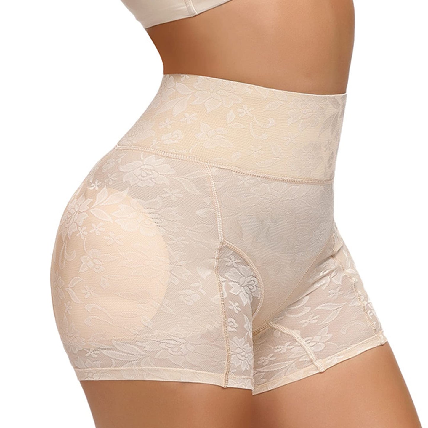 Women's High- Leg-Shaping Tights with Detachable Padding & Lift Design - Double-Layered Anti-Slip Leg Opening, Breathable Sheer Panel & Ruffled Leg - Post-Surgery/Non-Surgery Use, Tummy Control Body Shaping Panties - Machine