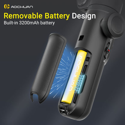 AOCHUAN Xpro Gimbal Stabilizer Dimensional Stability Anti-shake Can Be Handheld Desktop Tripod Reverse Charging Photography Mode with Fill Light LED Display Remote Control Face Follow Body Follow Gesture Control Self-timer VL