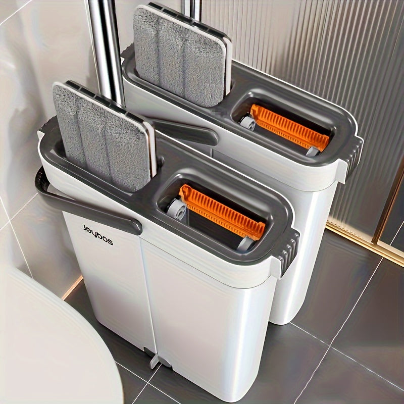 Mop and bucket complete cleaning system, hands-free household dust removal flat mop, dry and wet separation bucket, with washable and reusable microfiber cloth, household floor, courtyard, and bathroom, cleaning supplies, cle