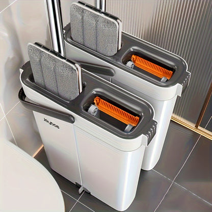Mop and bucket complete cleaning system, hands-free household dust removal flat mop, dry and wet separation bucket, with washable and reusable microfiber cloth, household floor, courtyard, and bathroom, cleaning supplies, cle
