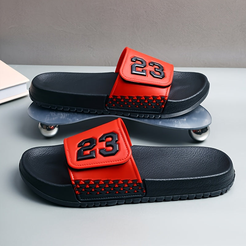 Men'S Summer Fashionable Black PVC Sandals with Number 23 Design - Breathable, Comfortable, Durable, Round Toe, All-Season Casual Footwear, Comfortable Footwear | Stylish Sandals | Durable Footwear