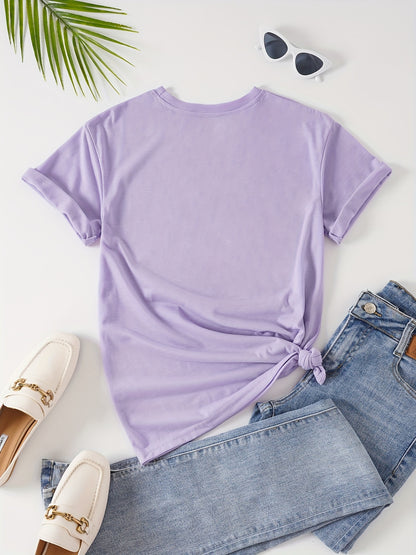 Women's Casual Butterfly & Daisy Floral Print Round Neck T-Shirt - Olive Green, Machine Washable, Regular Fit for Casual Attire, Allseason Fashion, Relaxed Style, Nontransparent Fabric