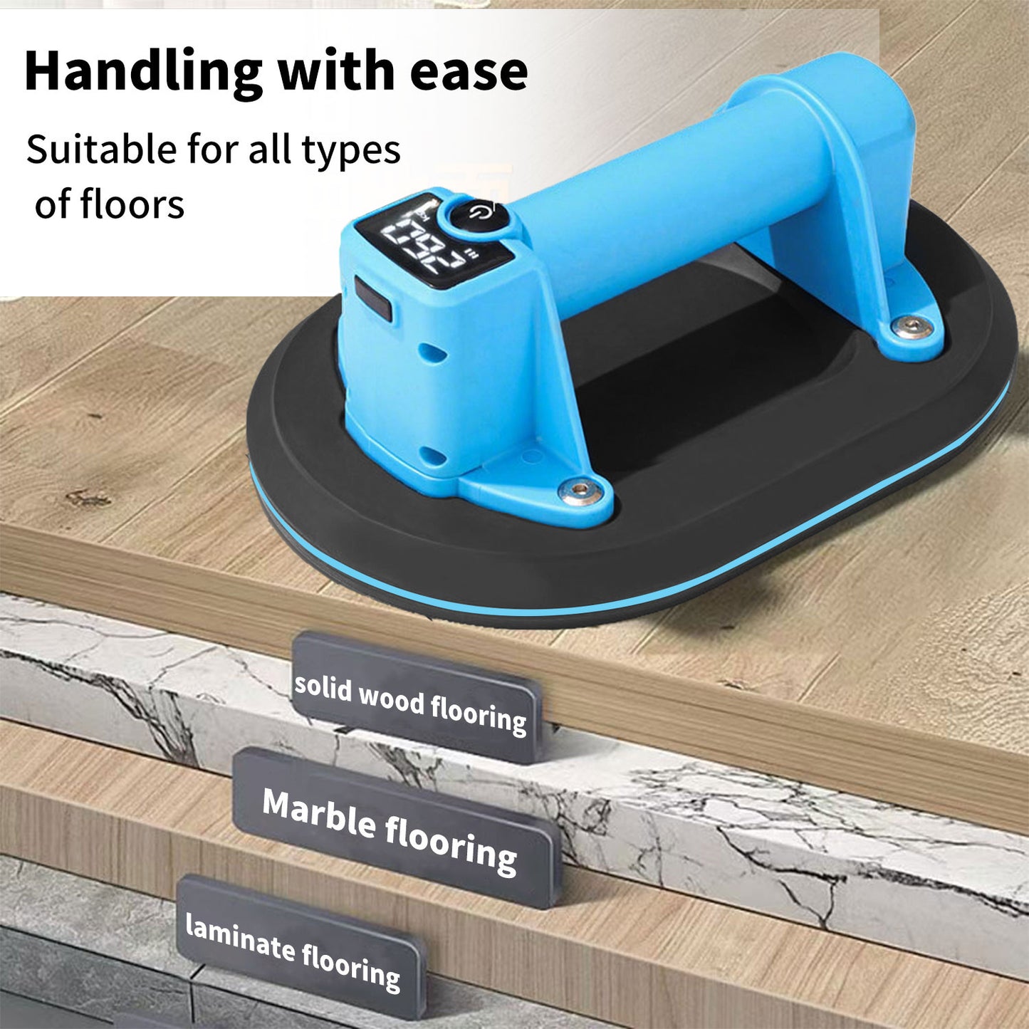 Battery Suction Lifter with Digital Display, Electric Vacuum Suction Cup, Tile Lifter, Double-Layer Rubber 200kg Safe Load, for Tiles Glass Marble Aquarium