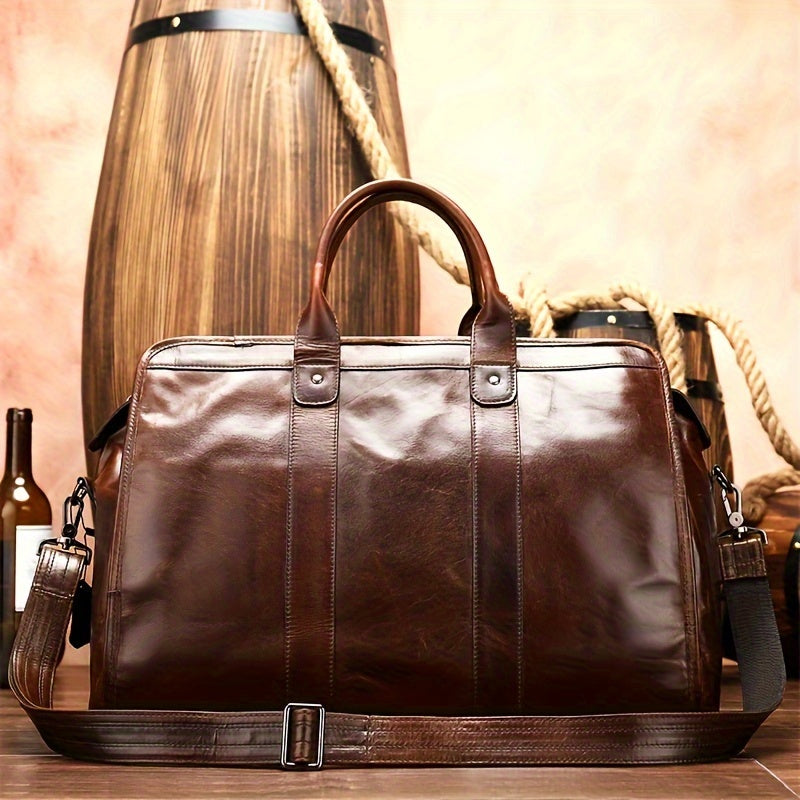 NIUCUNZH Men's First Layer Cowhide Leather Travel Duffel Bag - Large Capacity Carry-On with Adjustable Straps, Multiple Compartments & Reinforced Handles, Sleek Black for Weekend Trips, Daily Commute & Casual Travel, Travel B