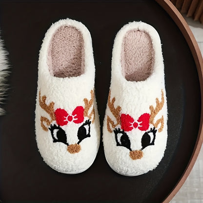Christmas Tree Pattern Fuzzy Slippers, Winter Warm Closed Toe Flat Floor Shoes, Cozy Soft Sole Plush Home Slippers