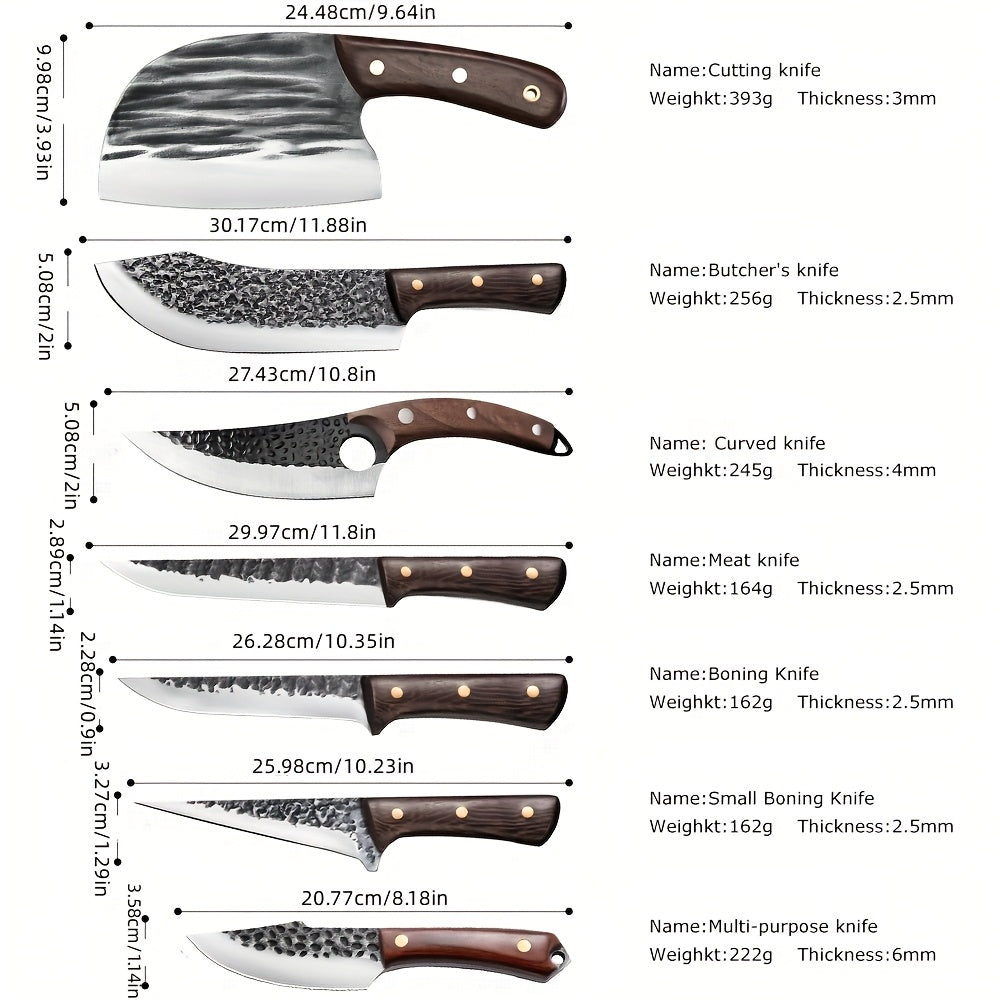 8pcs Japanese Knife Set 5Cr15 Stainless Steel Complete Kitchen Knife Set High Quality Chef Knife Butcher Knife Vegetable Cooking Knife Slices with Wooden Handle And Nylon Bag for Women Men Gifts