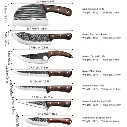 8pcs Japanese Knife Set 5Cr15 Stainless Steel Complete Kitchen Knife Set High Quality Chef Knife Butcher Knife Vegetable Cooking Knife Slices with Wooden Handle And Nylon Bag for Women Men Gifts