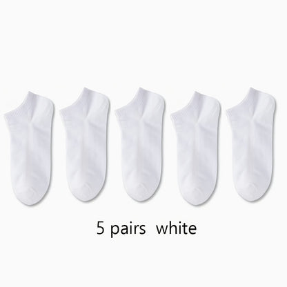 5 Pairs Ultra-Comfortable Low-Cut Ankle Socks - Breathable, Stretchy, and Durable for Sports & Casual Attire - Solid Black, Gray, and White, Sports Socks, Versatile Sock Options, Simple Sock Design, Breathable Fabric