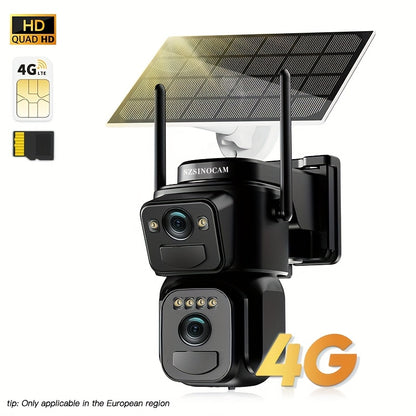 Multifunctional Security Camera with Solar Panel 2K 300W Pixel Video Resolution Wireless Outdoor WiFi Security Monitoring High-definition Dual Lens Automatic Rotation Pan Tilt Night Vision Motion Detection Bidirectional Call
