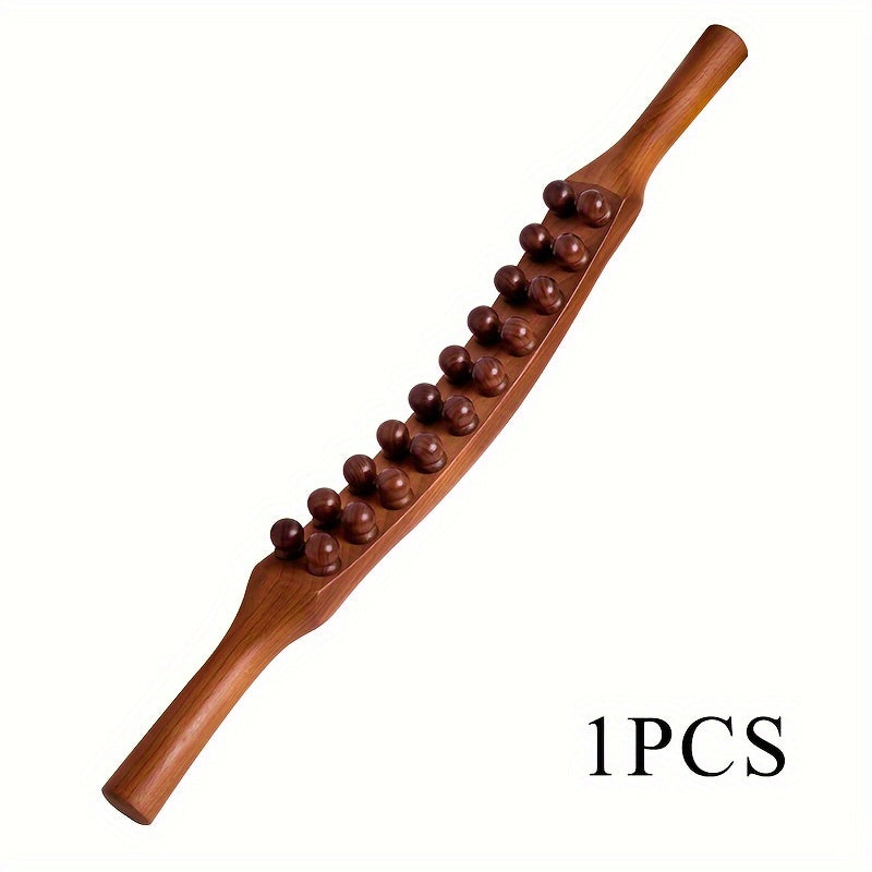 1pc 20-Bead Massage Stick with Wooden Handle - Muscle Shaping & Deep Tissue for Back, Neck, Abdomen, Hands, Legs, Waist - Post-Workout Relaxation Tool for Men & Women, Fascial Knife Stick, Body Massager, Ergonomic Design, Nat